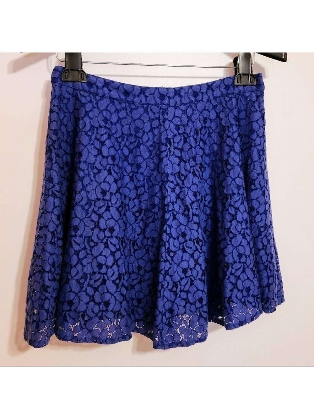 Topshop Floral Lace Skater Skirt Royal Blue Size 6 - Picture 3 of 11